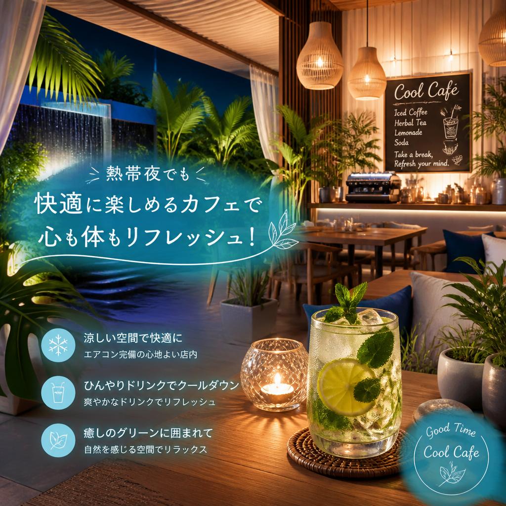 熱帯夜でも快適に楽しめるカフェで心も体もリフレッシュ！